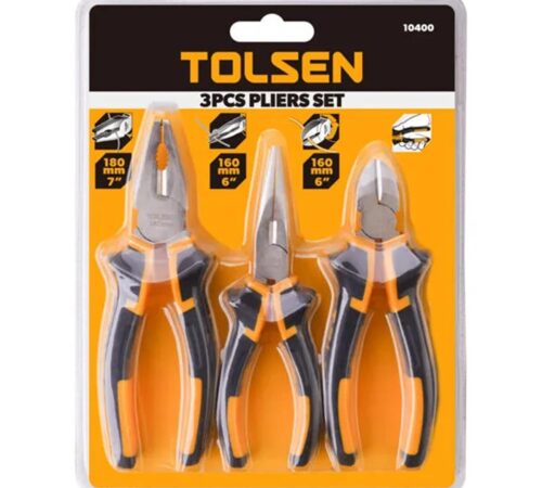 Tolsen 3PCS Pliers Set 10400 Combination, Long Nose & Diagonal Pliers Set