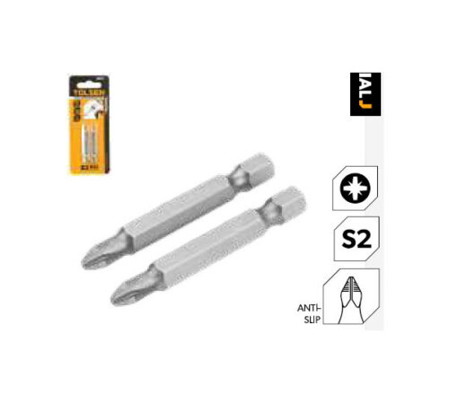 Tolsen PZ2 Screwdriver Bit Set 50mm (2-Piece S2 Steel Anti-Slip) – Model 20318