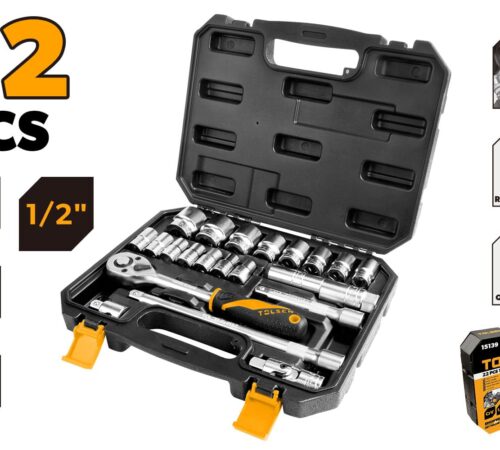 Tolsen 22-Piece 1/2" Socket Set with Ratchet & Case (CrV Steel) – Model 15139