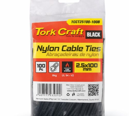 Tork Craft Nylon Cable Ties Black 2.5 x 100mm (Pack of 100)