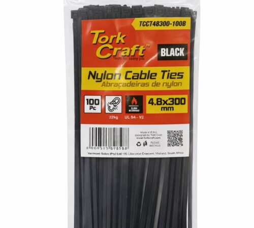 Tork Craft Nylon Cable Ties Black 4.8 x 300mm (Pack of 100)