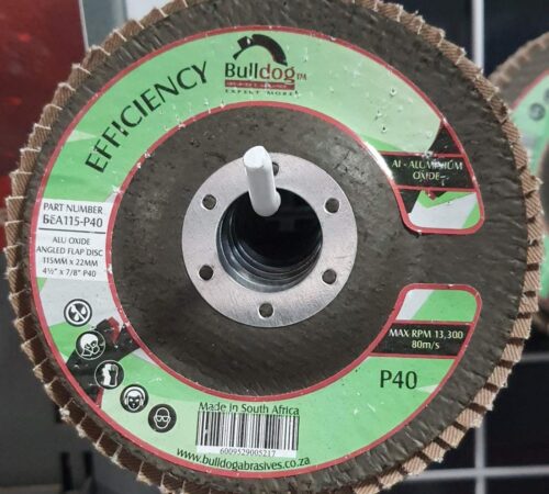 Bulldog Aluminium Oxide Angled Flap Disc 115mm – P40 (BEA115-P40)