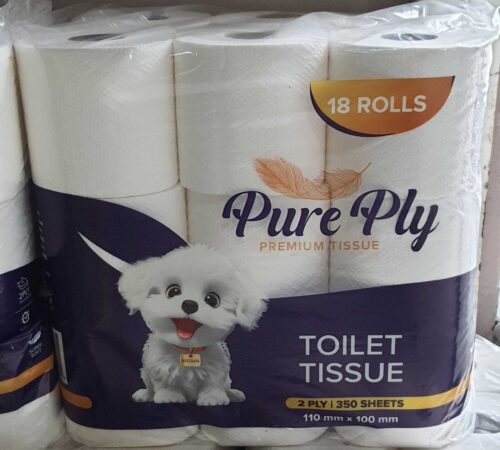 Pure Ply Premium Toilet Tissue – 18 Roll Pack (2 Ply, 350 Sheets)