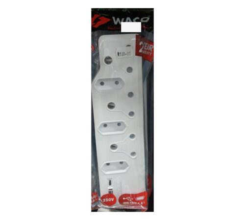 WACO 6-Way Multiplug Adapter with USB Type A & C – 250V
